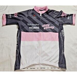 Pactimo Cycling Jersey short sleeve women’s size small pink white STAY CLASSY